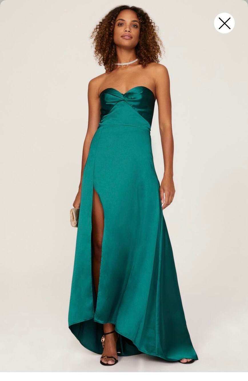 ELLE ZEITOUNE Dark Green High Leggy Slit A-Line Strapless Magnolia Gown Dress M